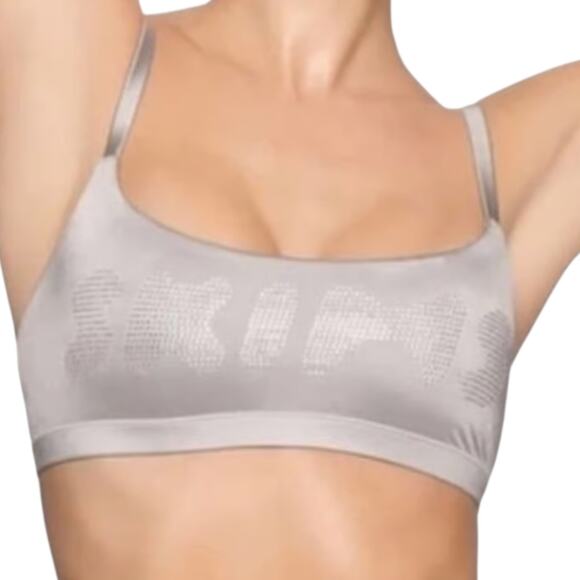 Skims Y2K Style Scoop Neck Bralette M Logo Rhinestones Spell Out Gorpcore Silver - Picture 1 of 8